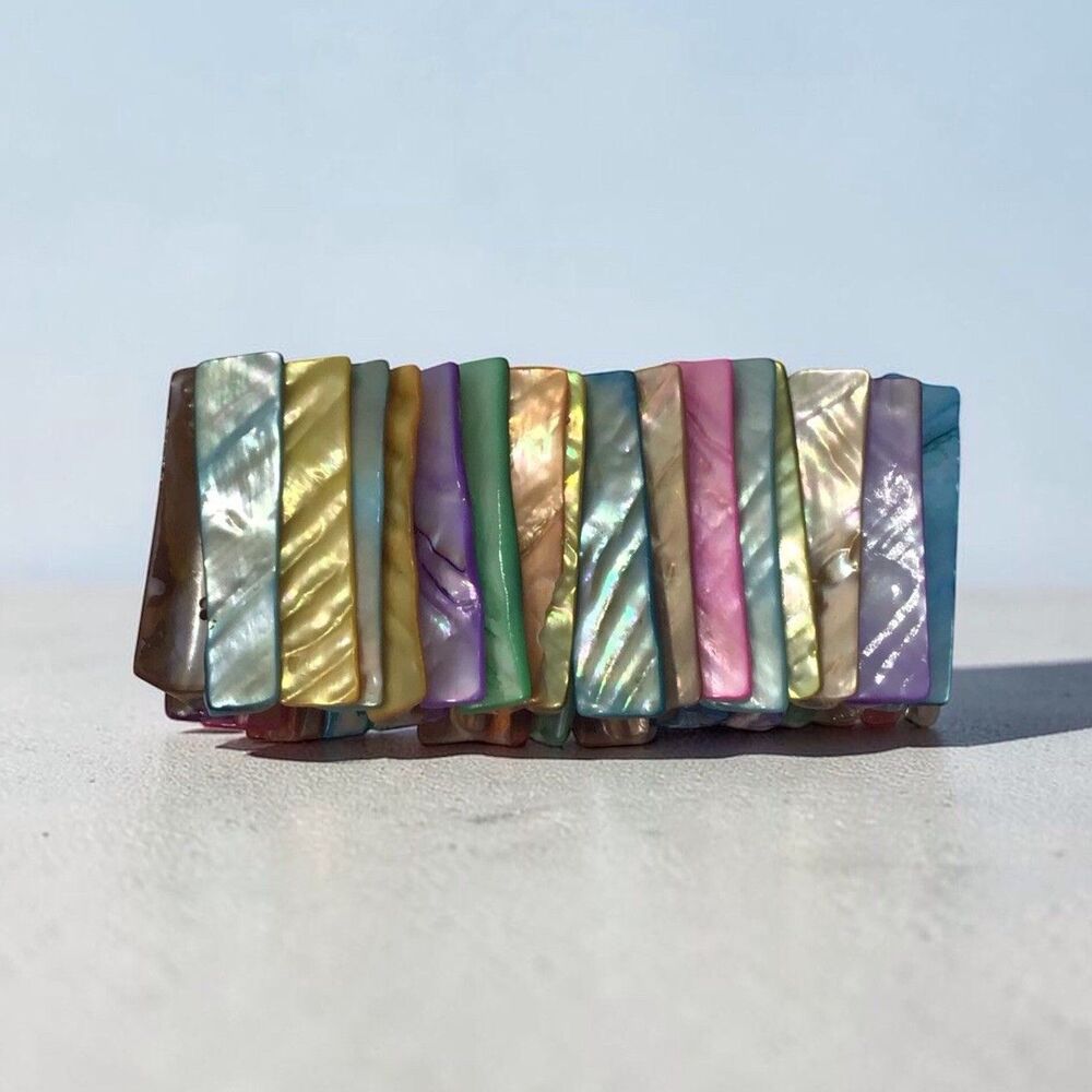 Mother -of-Pearl Shard Braclet, Dyed,Colorful,Wide Cuff Stretch,Boho